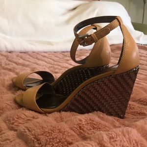 Tan, silver wedges Coach, size 9